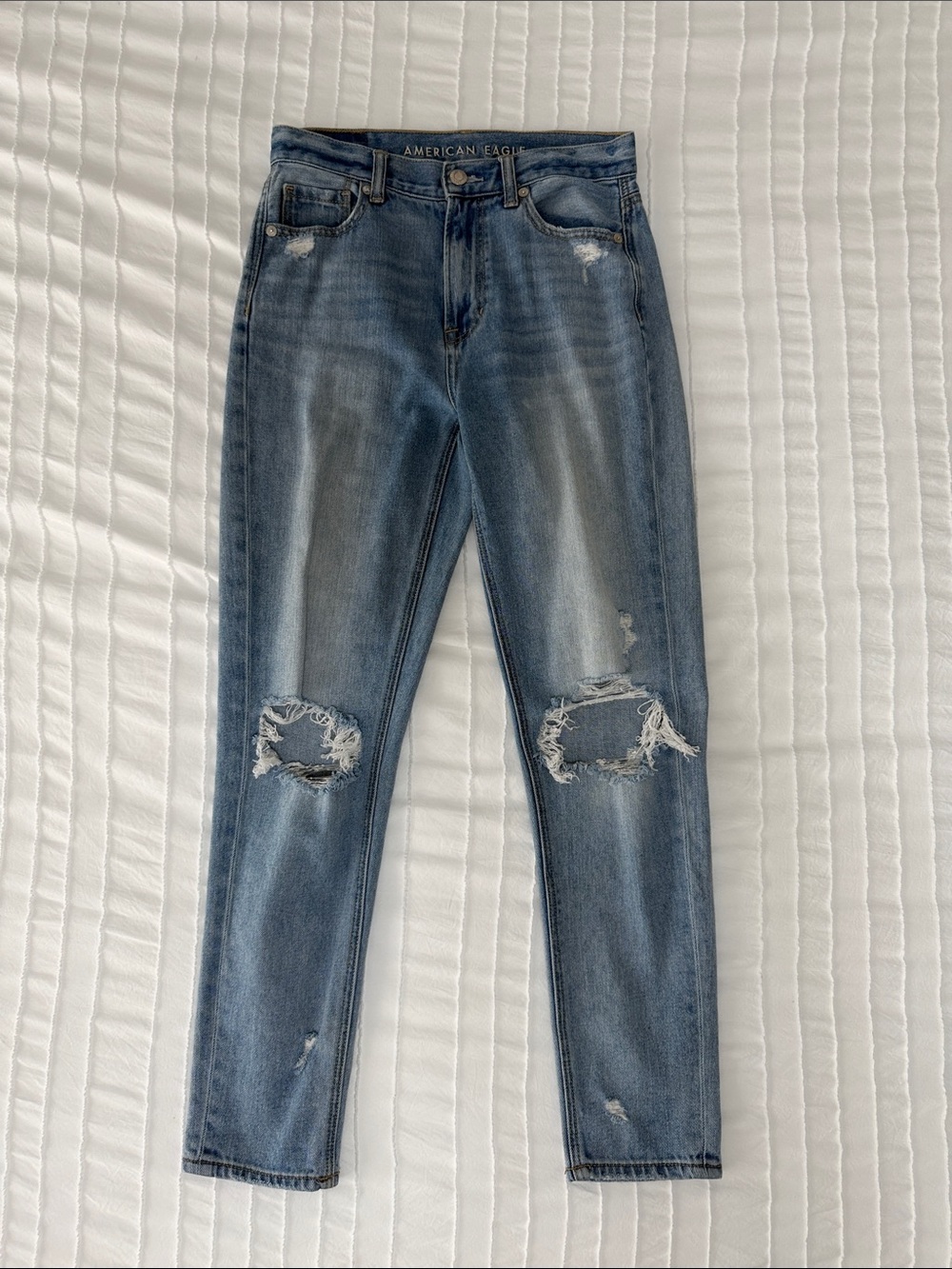 American Eagle Outfitters Women's Distressed High-Rise Blue Jeans
